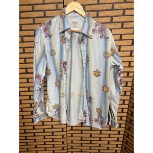 Guess Jeans Blue Floral Stripe Button Down Shirt Size‎ Medium